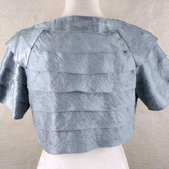 Eliza J. Silver Peter Pan Ruffle Collar Short Sleeve Clasp Front Bolero Jacket - Picture 8 of 9